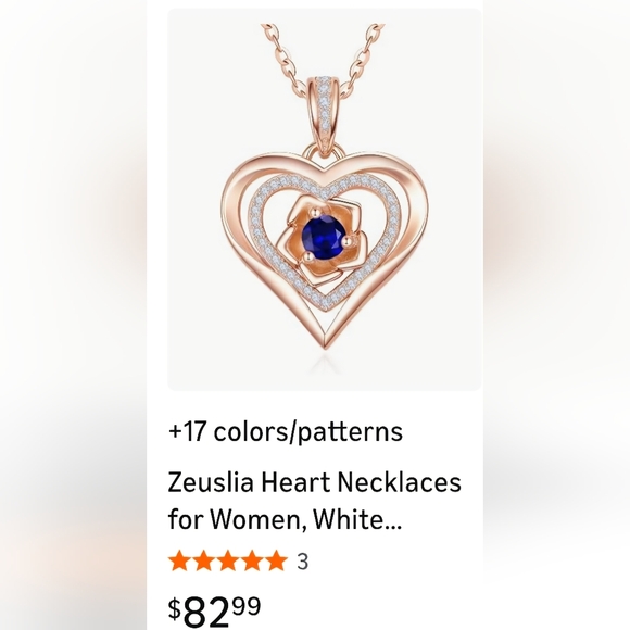 Zeuslia Jewelry Jewelry - Silver Rose Gold Heart Necklace with Blue/Purple Center Stone